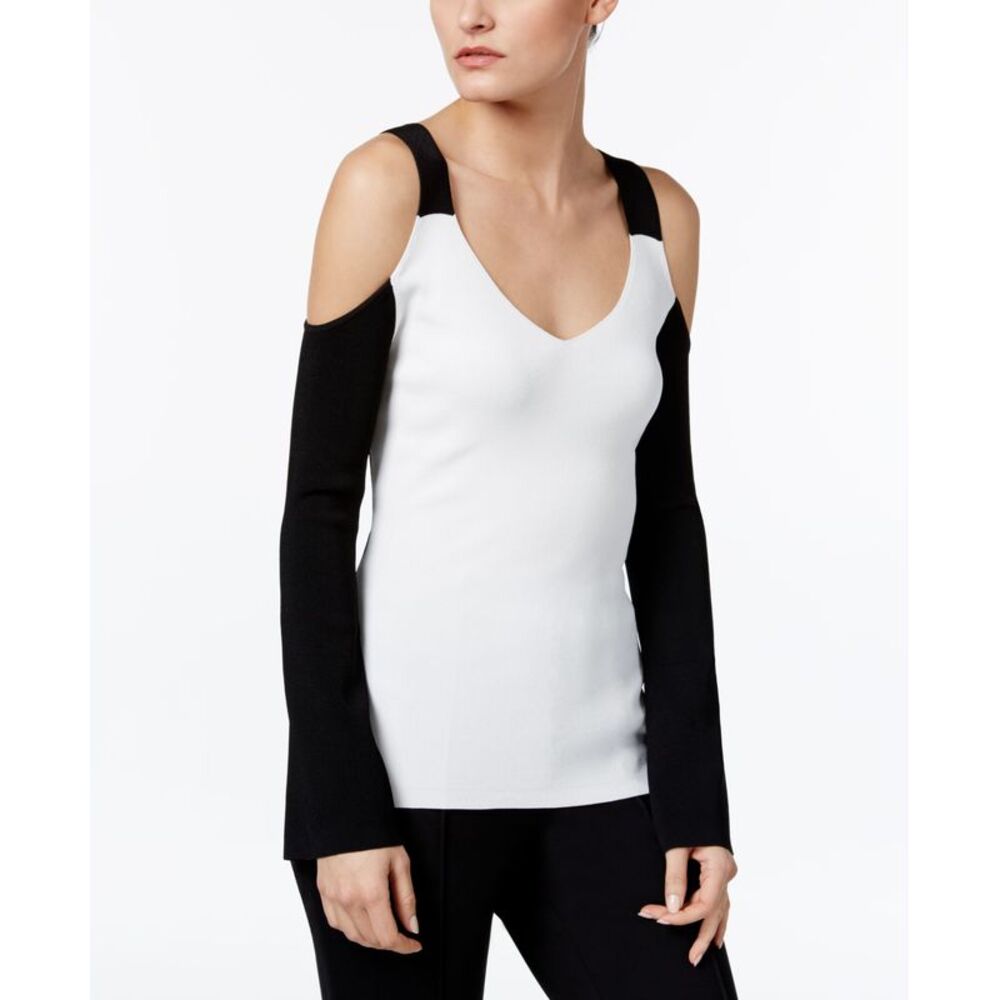 Yyigal Colorblocked Cold Shoulder Sweater Style White/Black M